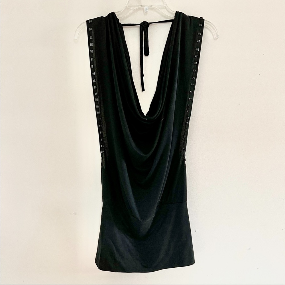 Long Black Tunic Top with Cowl Neck